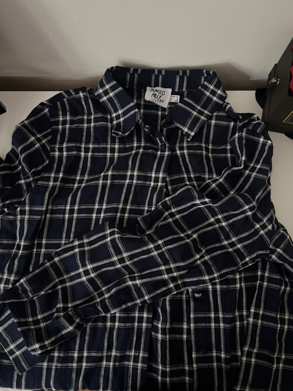 Princess Polly Navy and White Plaid Button-Down Shirt
